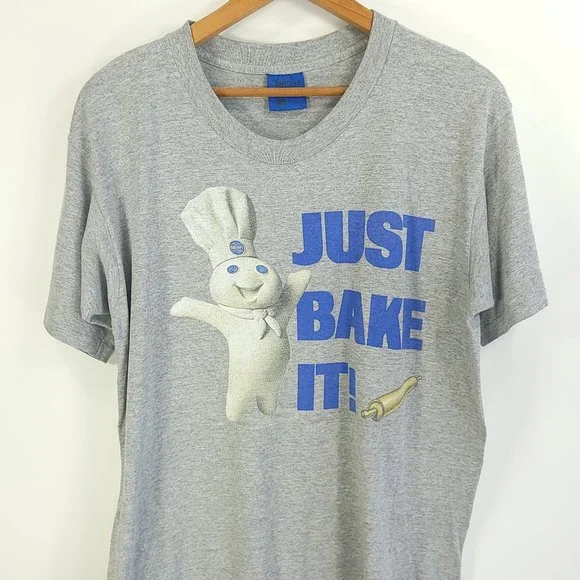Vtg Pillsbury Dough Boy Just Bake It T-Shirt Men's L Heathered Gray 1996 USA - Picture 1 of 9